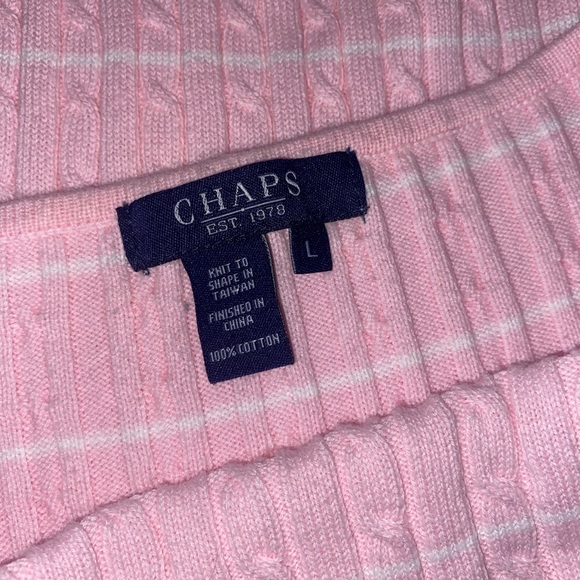 CHAPS Cable Knit Crewneck Sweater Pink & White Size Large - Picture 2 of 6